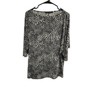 Coco Bianco Womens Leopard Print Boatneck 3/4 Sleeve Tunic Top Indie Sleaze Glam